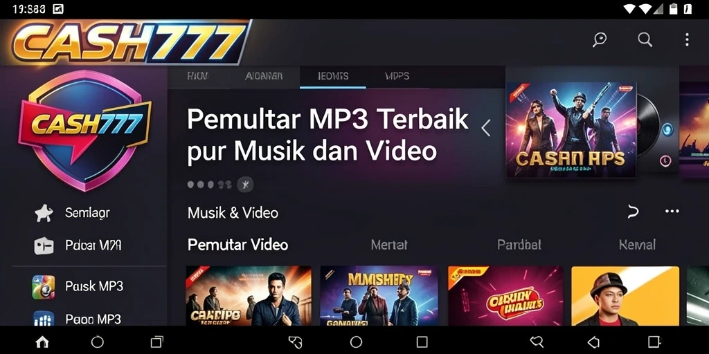Antarmuka aplikasi CASH777 untuk Pemutar MP3 yang user-friendly.