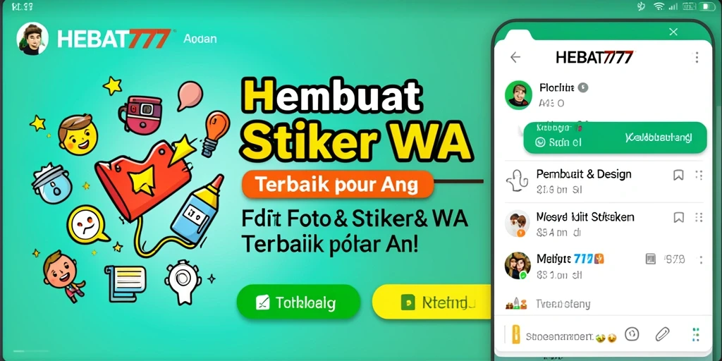 Tampilan antarmuka pengguna HEBAT777 untuk membuat stiker WA yang menarik.