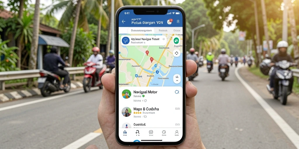 Tampilan antarmuka utama aplikasi KOPI77 untuk navigasi motor yang mudah digunakan.