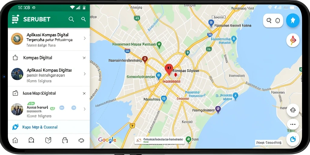 Antarmuka aplikasi SERUBET menampilkan kompas digital yang akurat dan informatif.