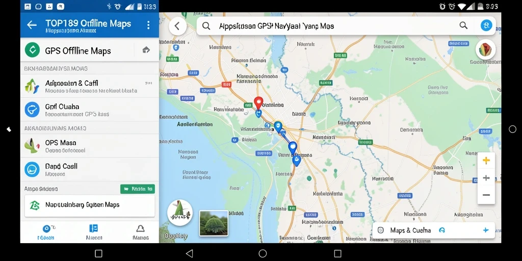 Antarmuka aplikasi GPS Offline Maps dengan peta yang jelas dan informatif.